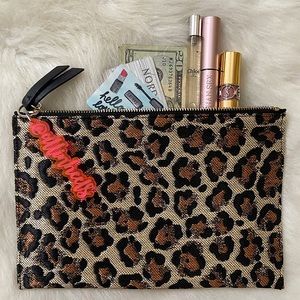 Veronica Beard Leopard Print Raffia Clutch